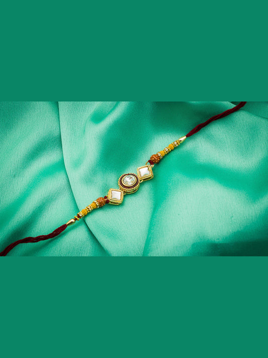 Aadita Elegant Rudraksh Rakhi with Kundan Work & Red Thread