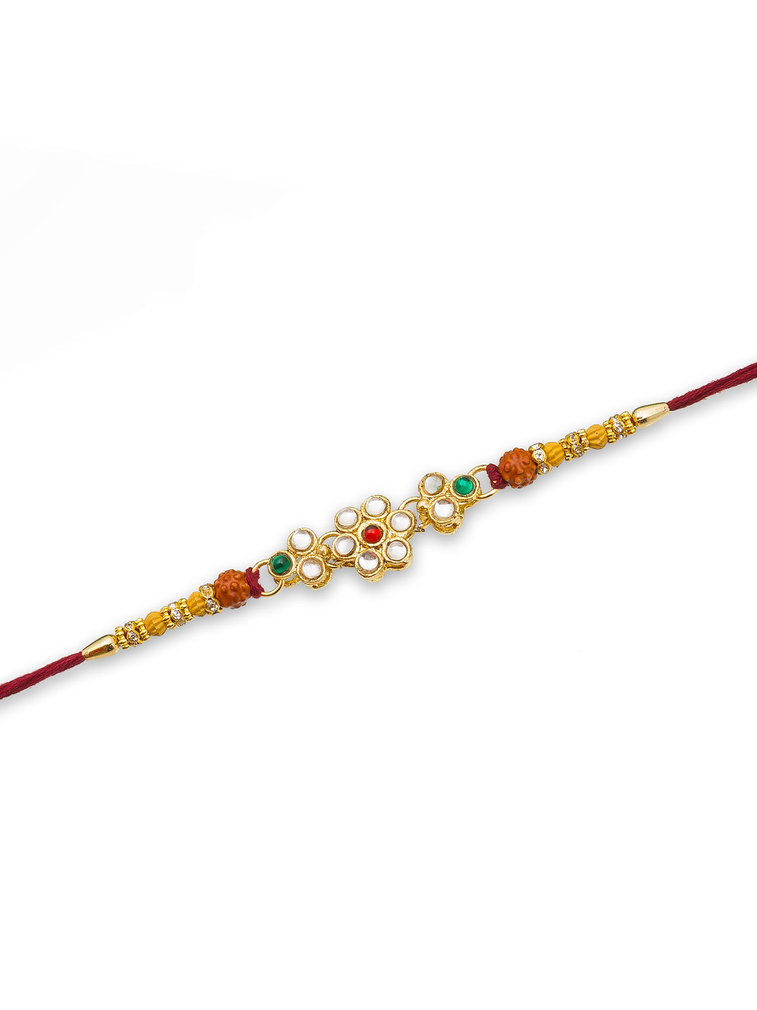 Aadita Floral Kundan Rakhi with Rudraksh & Red Thread