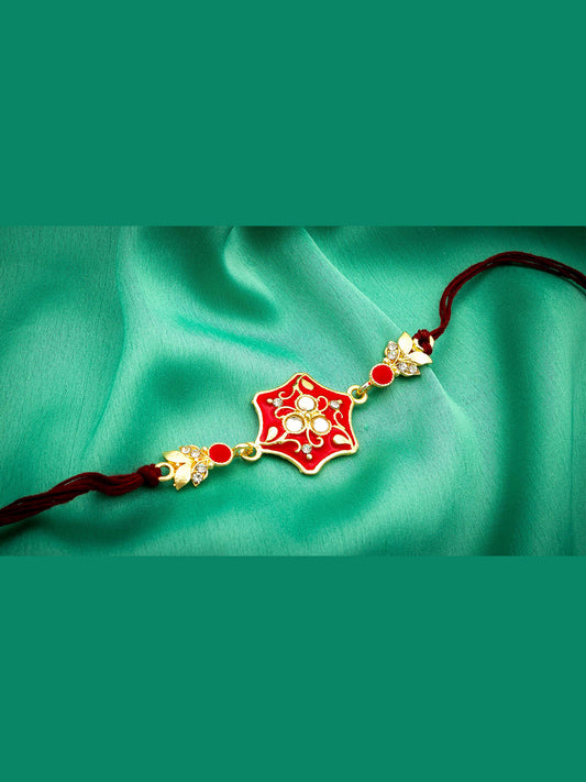 Aadita Red Enamel Floral Rakhi with Stone Work for Brother