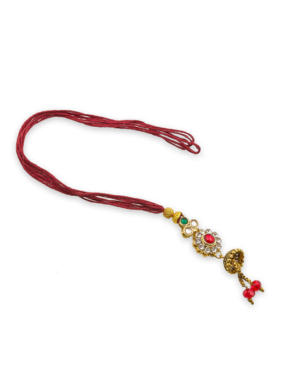 Aadita Bhaiya Bhabhi Rakhi Set with Red-Green Beads & Kundan Work