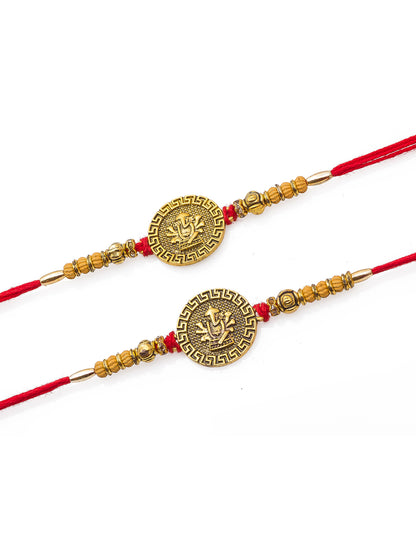 Aadita Dual Rakhi Set with Ganesh Motif and Antique Finish for Bhai