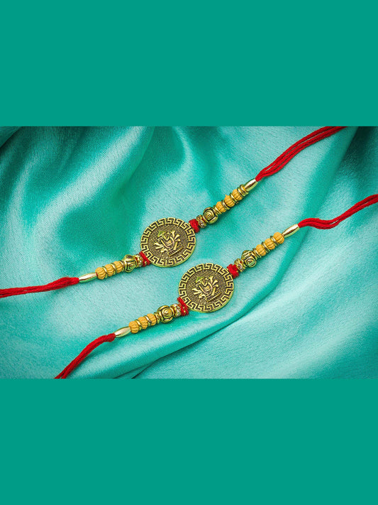 Aadita Dual Rakhi Set with Ganesh Motif and Antique Finish for Bhai