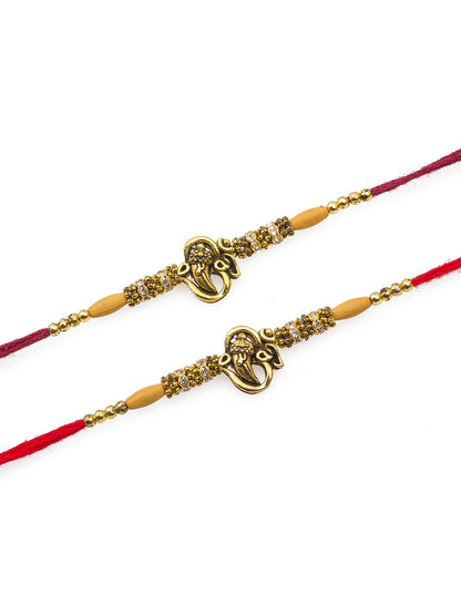 Aadita Twin Rakhi Set with Lord Ganesha Motif and Stone Embellishments