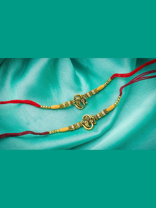 Aadita Twin Rakhi Set with Lord Ganesha Motif and Stone Embellishments