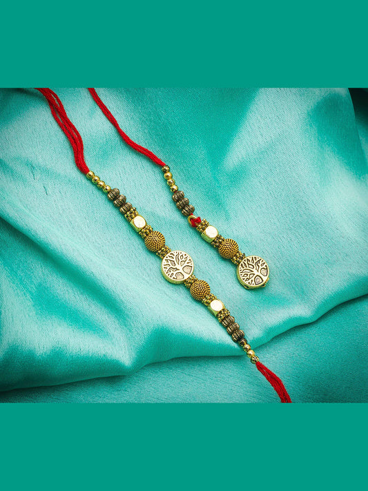 Aadita Tree of Life Bhaiya Bhabhi Rakhi with Antique Beads and Thread