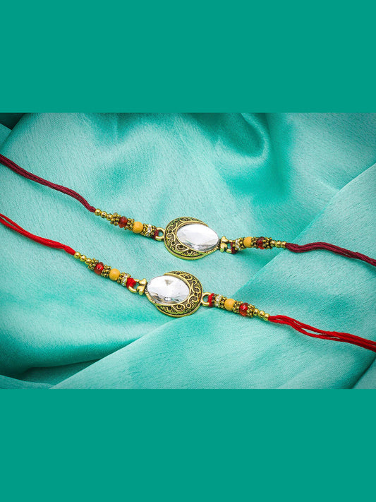 Aadita Elegant Stonework Rakhi Pair for Brothers – Combo Rakhi Set