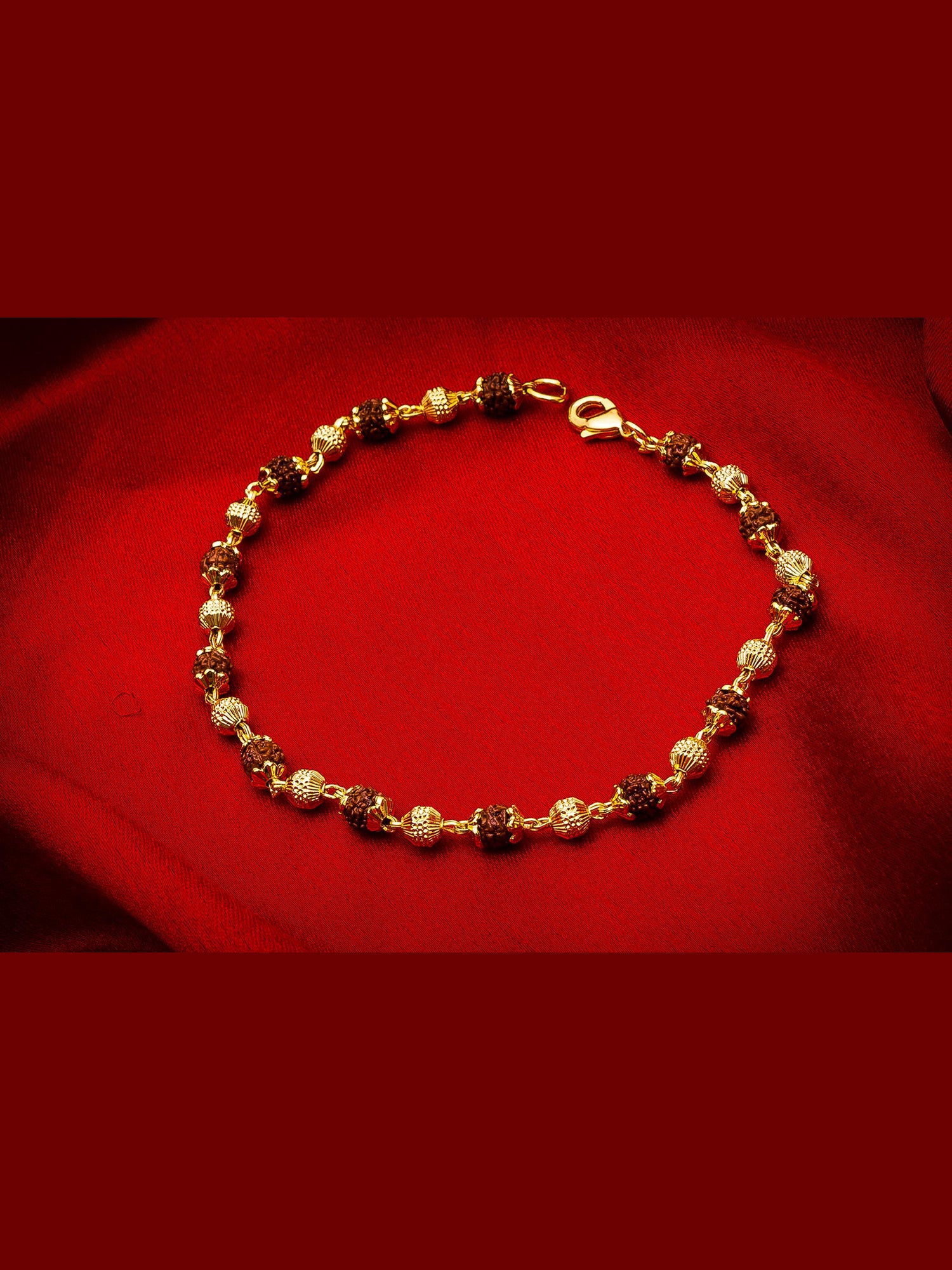 Aadita Gold-Plated Rudraksh Bracelet Rakhi for Men – Elegant Sacred Design