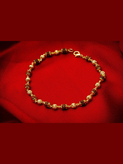 Aadita Gold-Plated Rudraksh Bracelet Rakhi for Men – Elegant Sacred Design