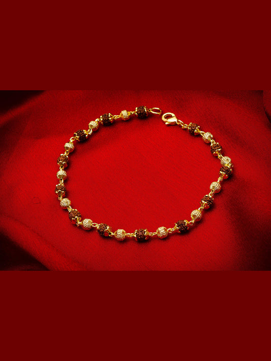 Aadita Gold-Plated Rudraksh Bracelet Rakhi for Men – Elegant Sacred Design
