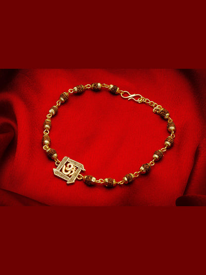 Aadita Om Rudraksh Bracelet Rakhi for Men – Gold Plated Sacred Rakhi