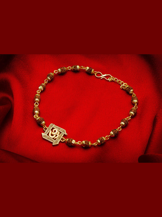 Aadita Om Rudraksh Bracelet Rakhi for Men – Gold Plated Sacred Rakhi