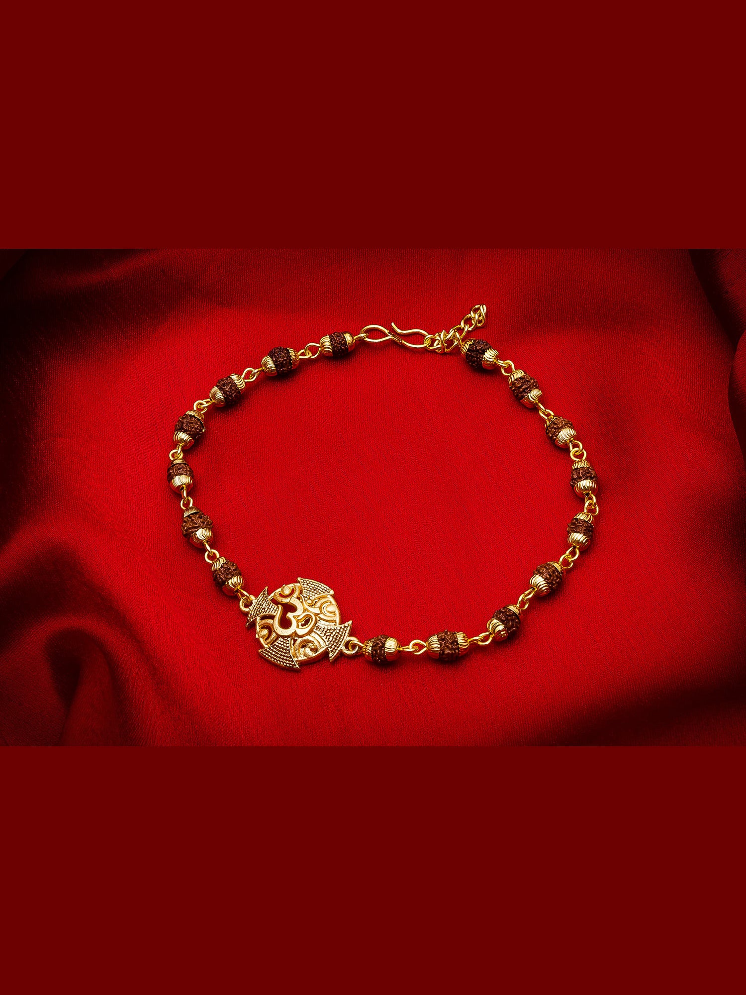 Aadita Om Rudraksh Bracelet Rakhi with Designer Center Charm – Gold Plated
