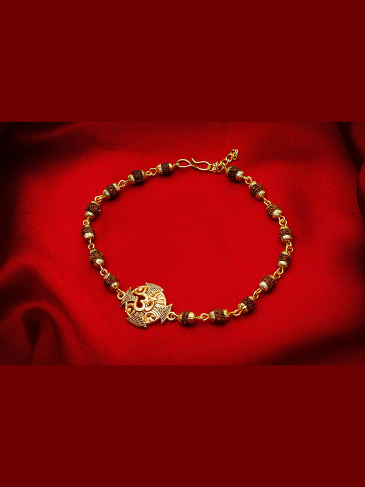 Aadita Om Rudraksh Bracelet Rakhi with Designer Center Charm – Gold Plated