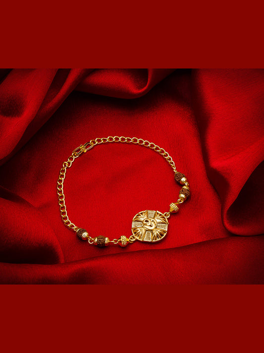 Aadita Om Rudraksh Bracelet Rakhi – Gold Plated Chain Design