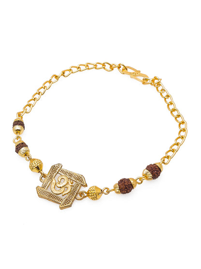 Aadita Om Rudraksh Bracelet Rakhi with Chain Link – Gold Finish