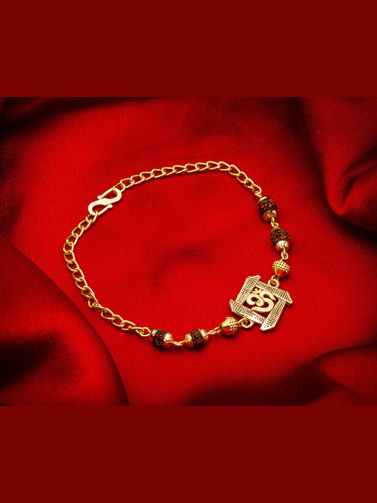 Aadita Om Rudraksh Bracelet Rakhi with Chain Link – Gold Finish