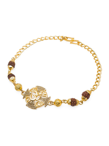 Aadita Om Rudraksh Bracelet Rakhi with Chain Gold Plated