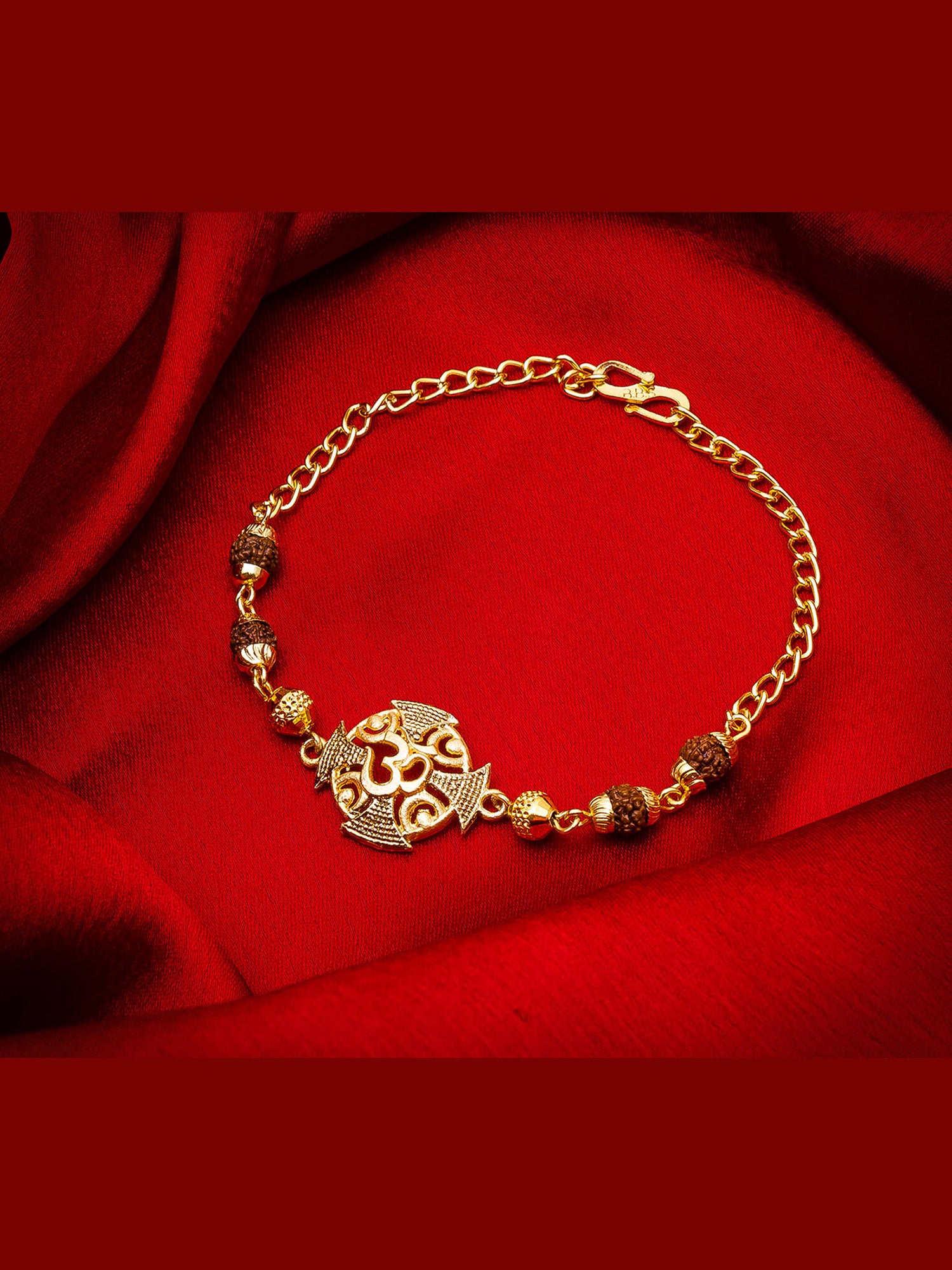 Aadita Om Rudraksh Bracelet Rakhi with Chain Gold Plated