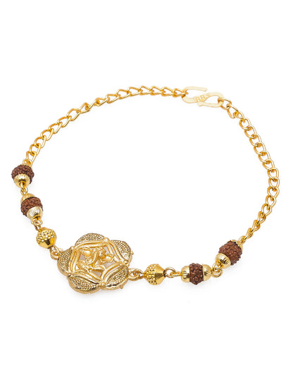 Aadita Gold Plated Bracelet Rakhi with Ganesh Motif and Rudraksh Beads