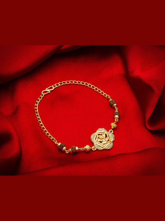 Aadita Gold Plated Bracelet Rakhi with Ganesh Motif and Rudraksh Beads