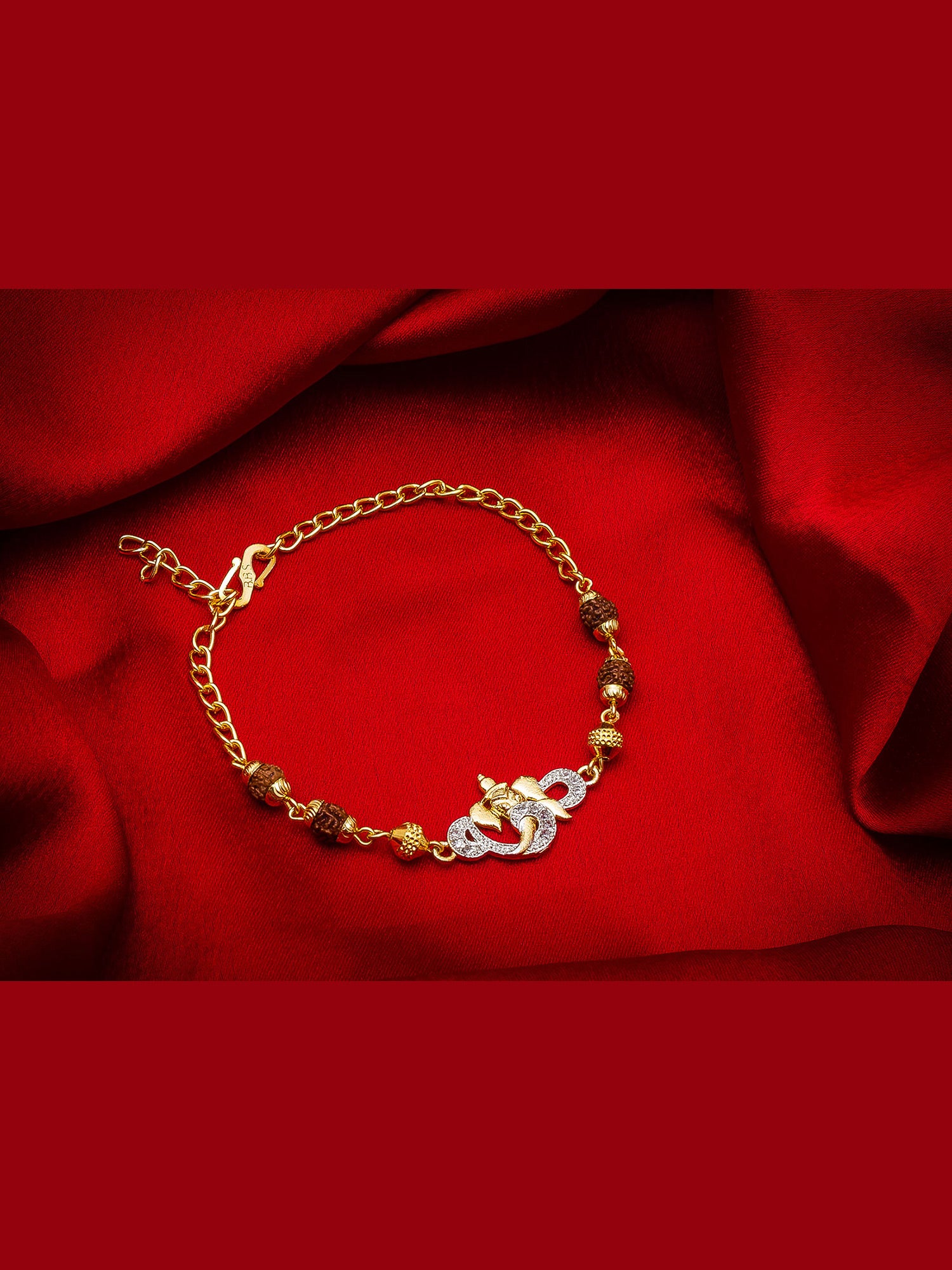 Aadita Dual-Tone Ganesha Bracelet Rakhi with Rudraksh Beads