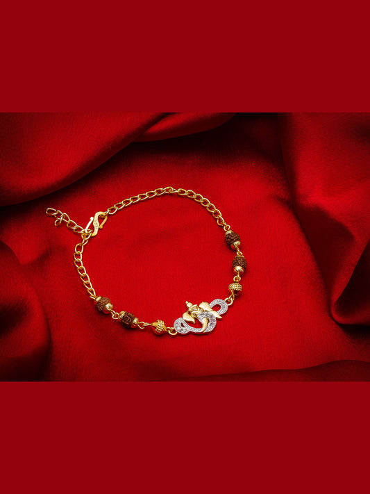 Aadita Dual-Tone Ganesha Bracelet Rakhi with Rudraksh Beads