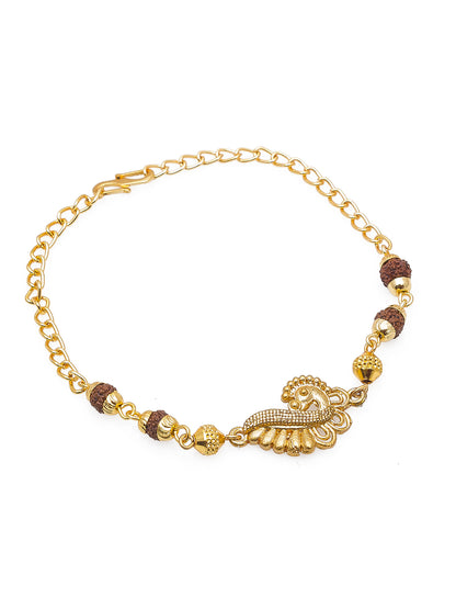 Aadita Peacock Design Bracelet Rakhi with Rudraksh Beads