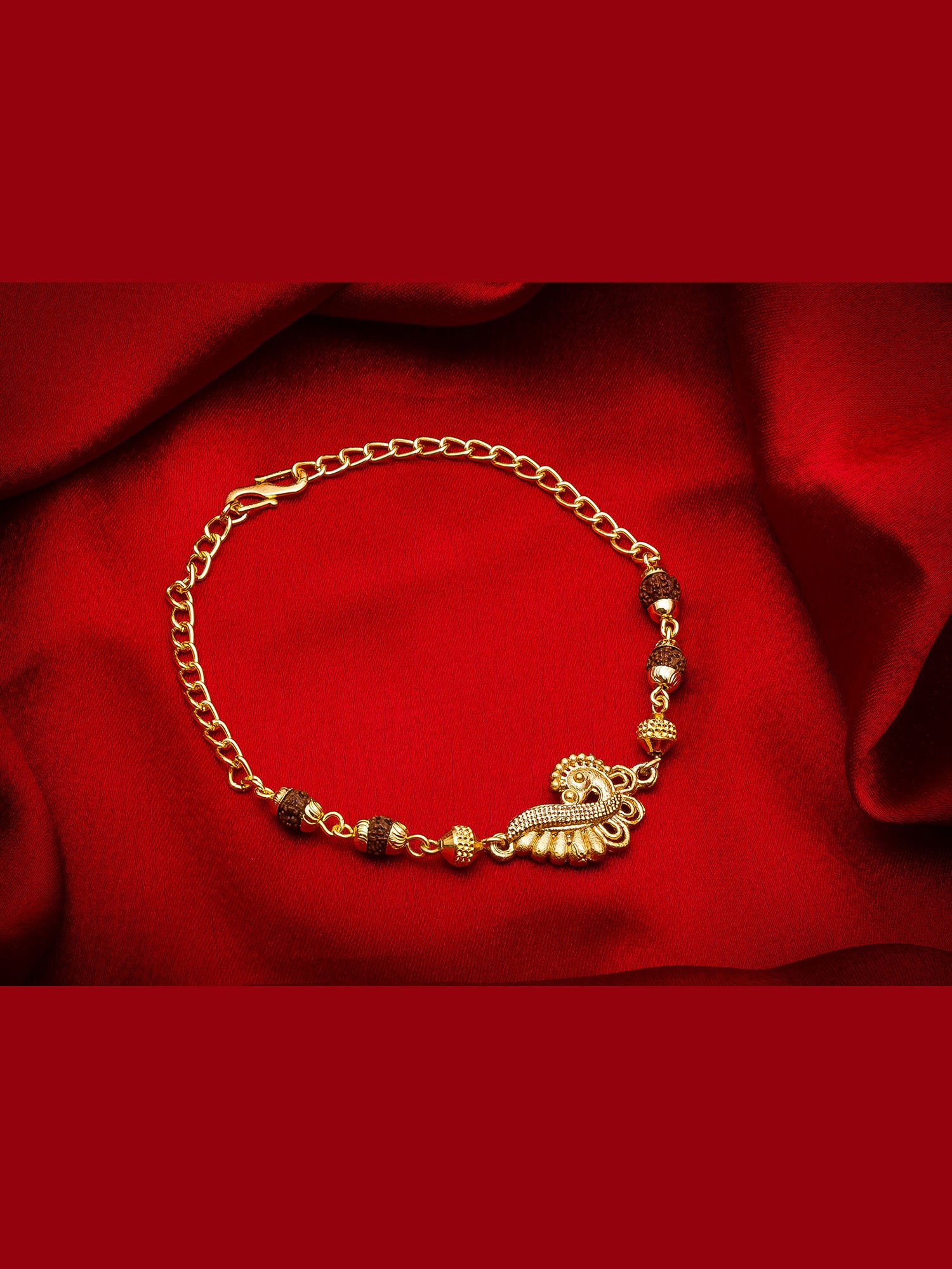 Aadita Peacock Design Bracelet Rakhi with Rudraksh Beads