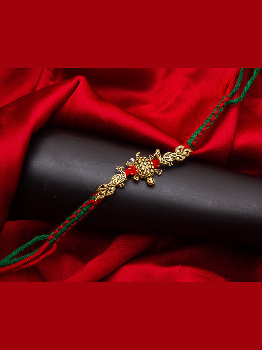 Aadita Traditional Tortoise Design Rakhi on Red-Green Thread