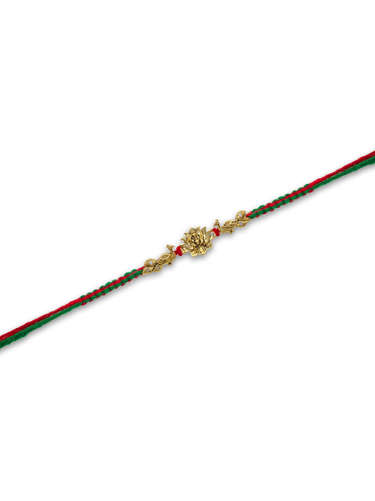 Aadita Golden Lotus Rakhi on Red-Green Thread for Raksha Bandhan