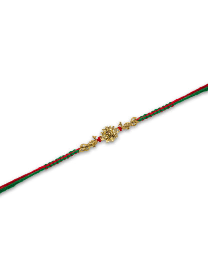 Aadita Golden Lotus Rakhi on Red-Green Thread for Raksha Bandhan