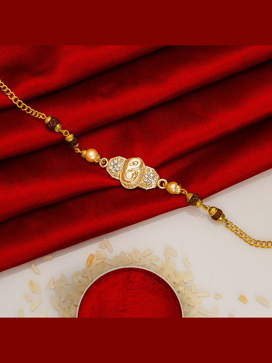 Aadita AD Stones Shivling Bracelet Rakhi with Rudraksh