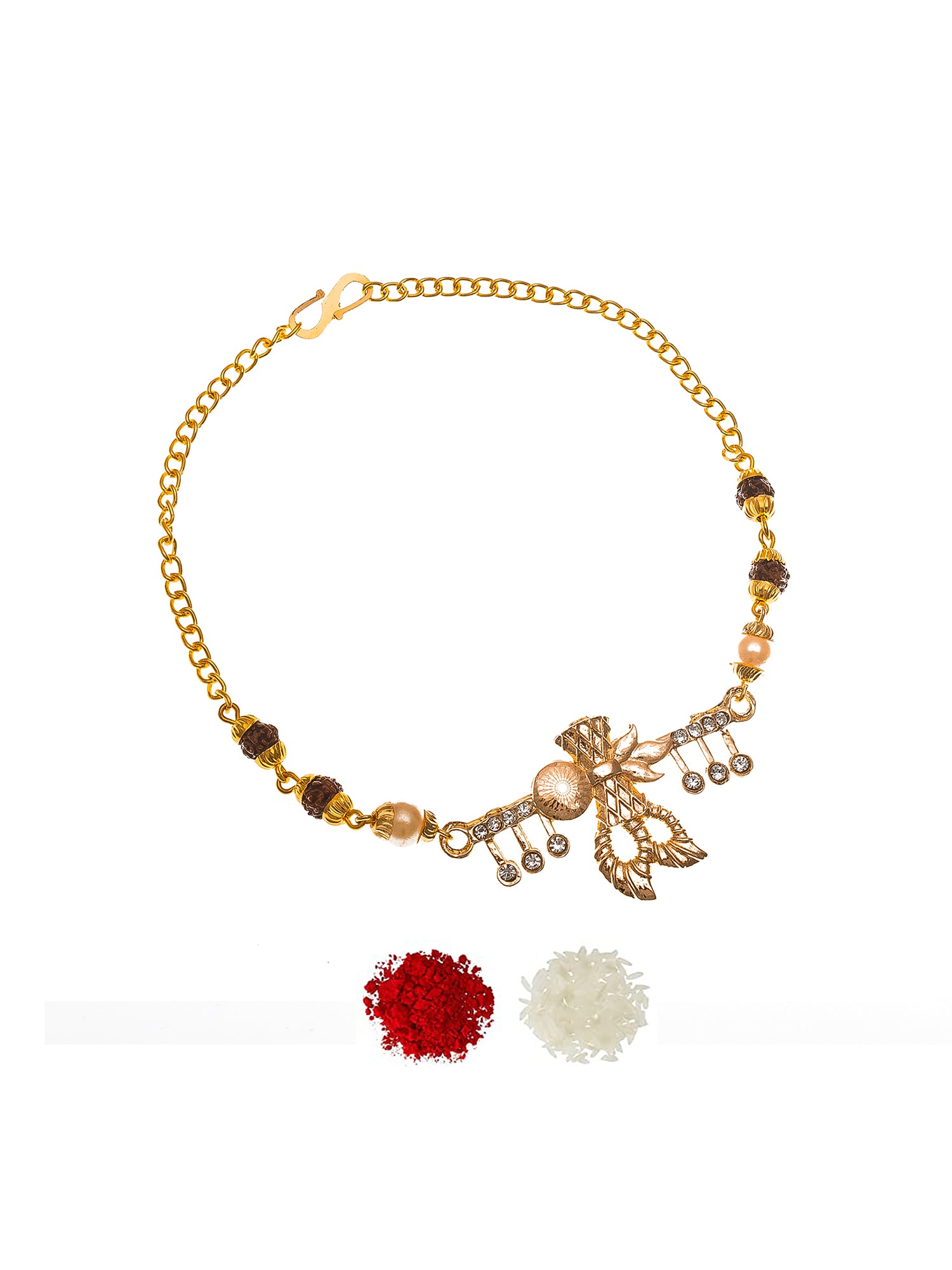 Aadita Rudraksh Bracelet Rakhi with Designer Bow Leaf & Stone Detailing