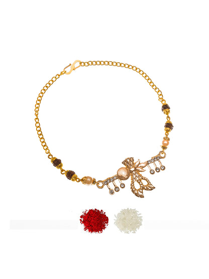 Aadita Rudraksh Bracelet Rakhi with Designer Bow Leaf & Stone Detailing