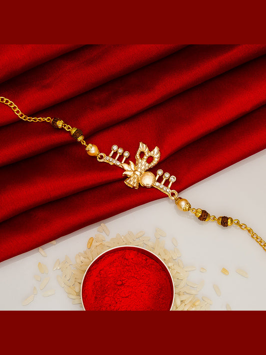 Aadita Rudraksh Bracelet Rakhi with Designer Bow Leaf & Stone Detailing