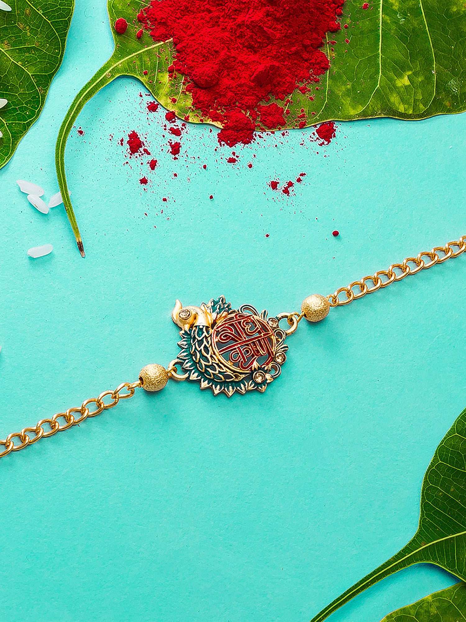 Aadita Radhe Krishna Enamel Peacock Design Bracelet Rakhi