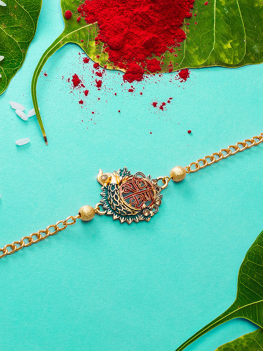 Aadita Radhe Krishna Enamel Peacock Design Bracelet Rakhi
