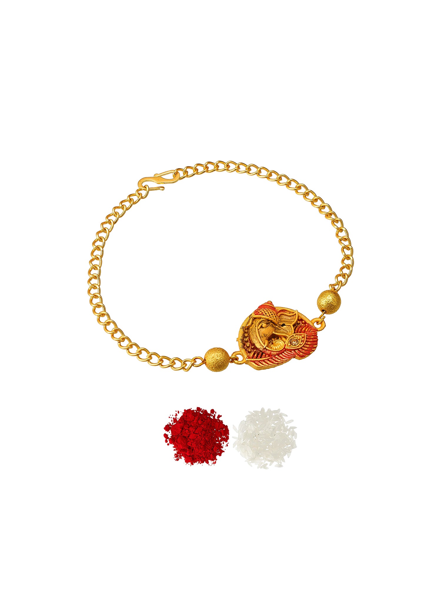 Aadita Red Meenakari Leaf Design Bracelet Rakhi with Ganeshji Motif