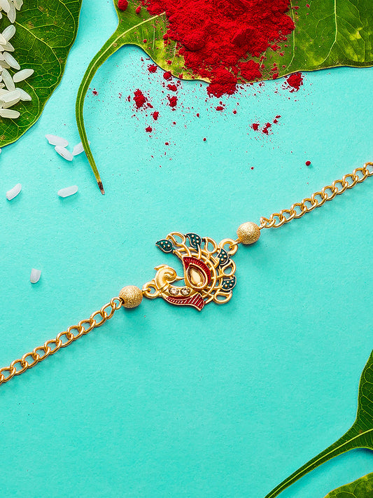 Aadita Peacock Design Bracelet Rakhi with Meenakari Work