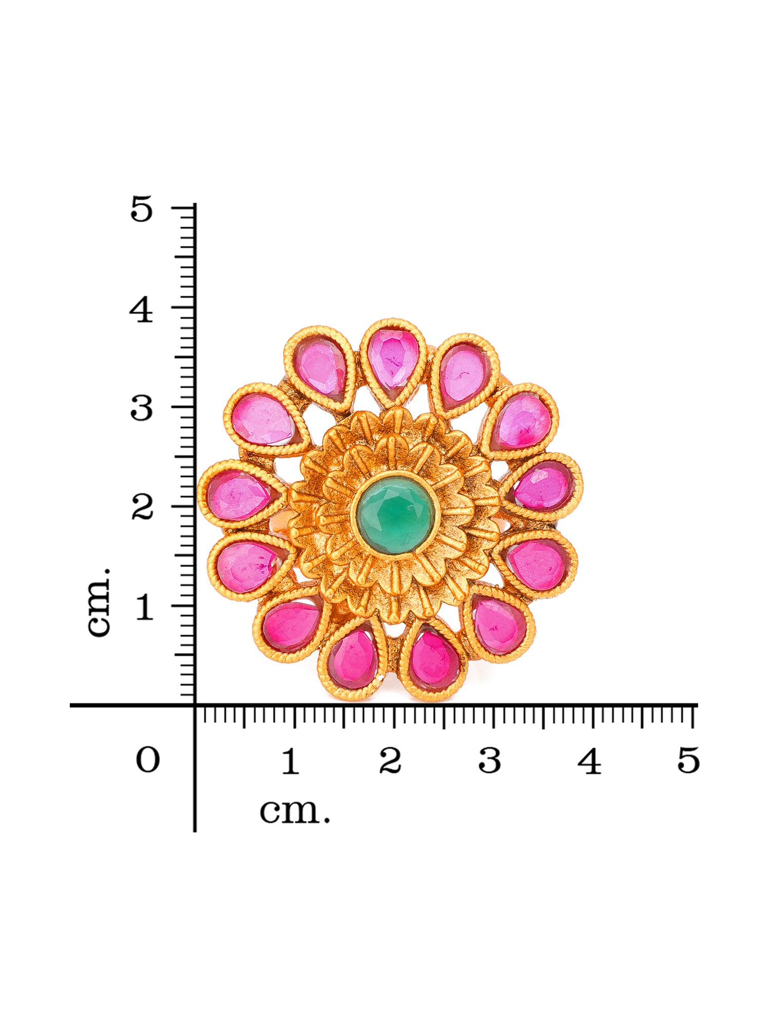 Aadita Gold-Toned Floral Statement Ring with Pink and Green Stones