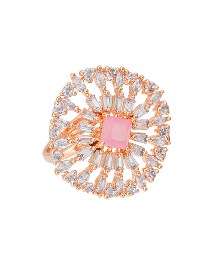 Aadita Rose Gold Sunburst Cocktail Ring with Pink Square Center