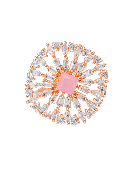 Aadita Rose Gold Sunburst Cocktail Ring with Pink Square Center