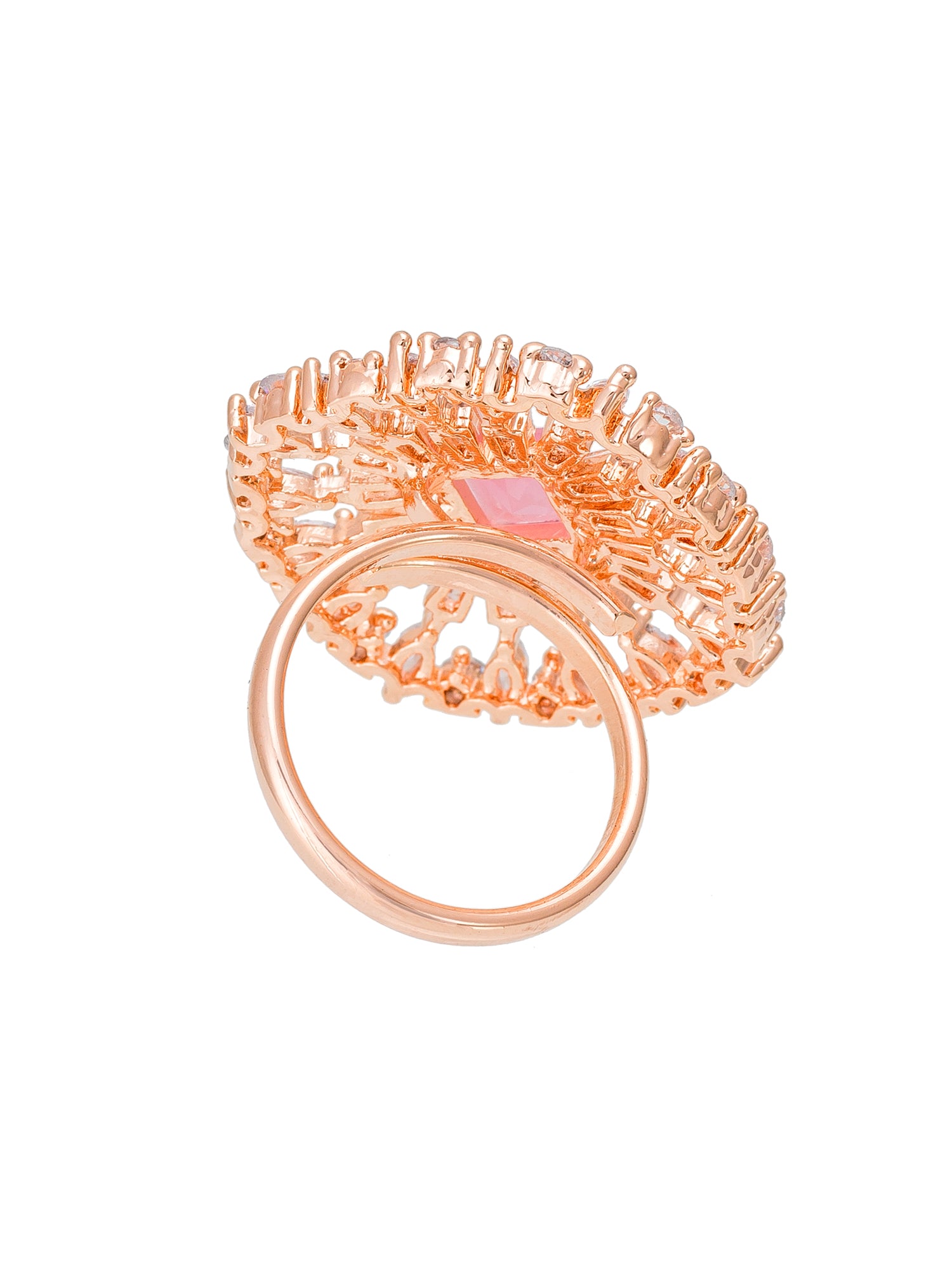 Aadita Rose Gold Sunburst Cocktail Ring with Pink Square Center
