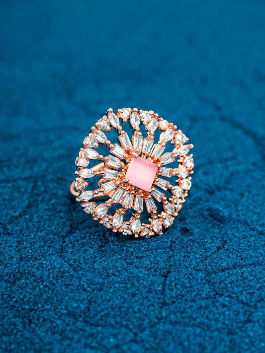 Aadita Rose Gold Sunburst Cocktail Ring with Pink Square Center