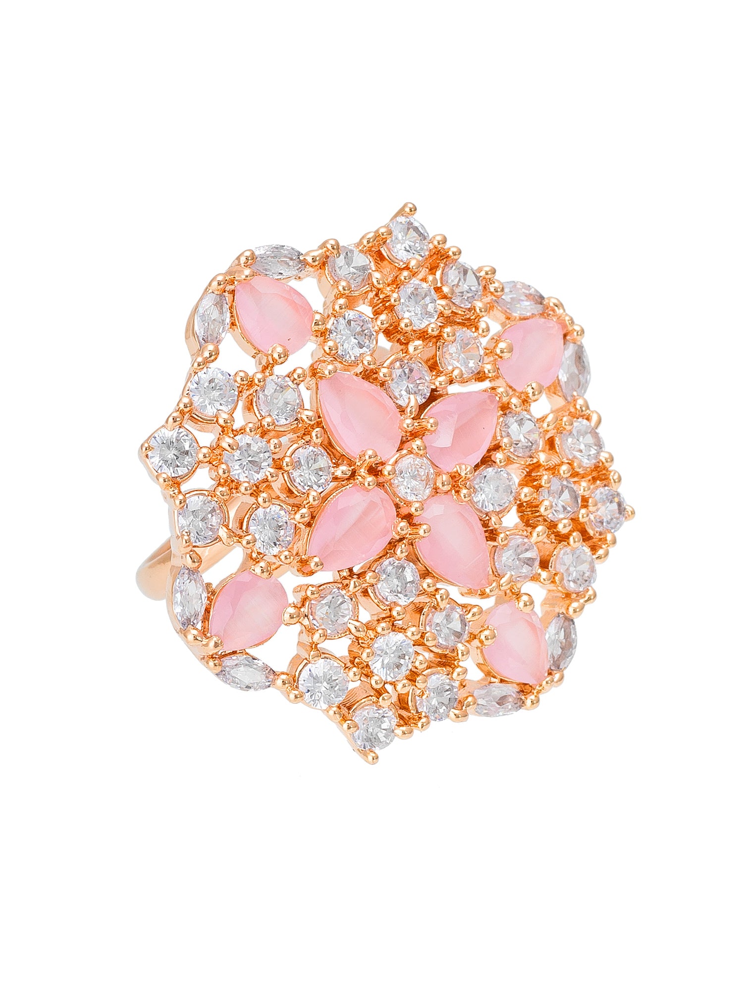 Aadita Floral Cluster Statement Ring with Pink Marquise Crystals