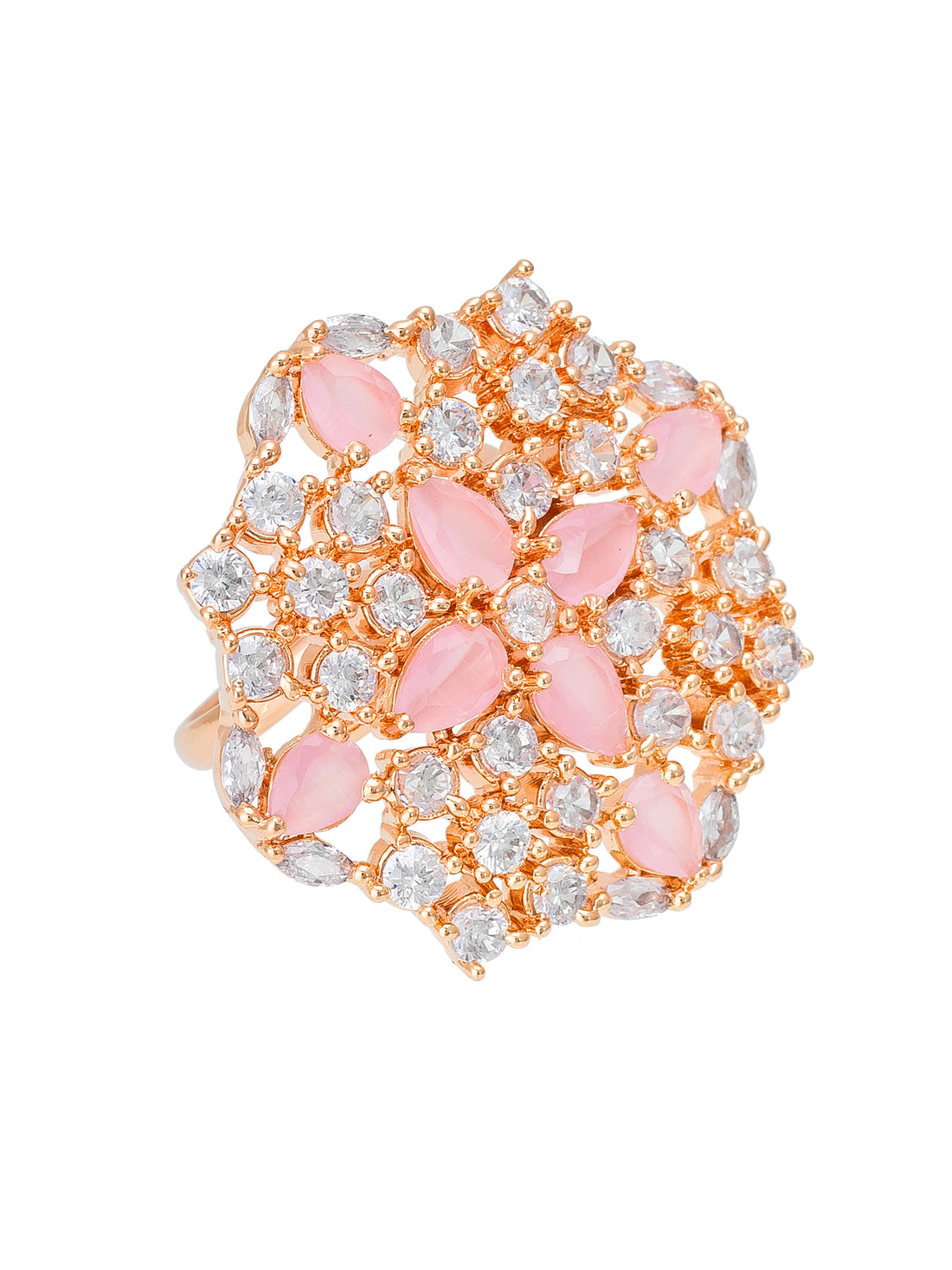 Aadita Floral Cluster Statement Ring with Pink Marquise Crystals