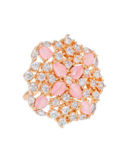 Aadita Floral Cluster Statement Ring with Pink Marquise Crystals