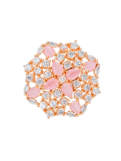 Aadita Floral Cluster Statement Ring with Pink Marquise Crystals