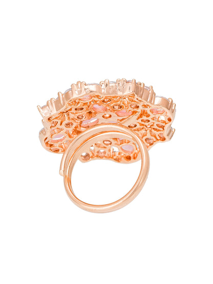 Aadita Floral Cluster Statement Ring with Pink Marquise Crystals