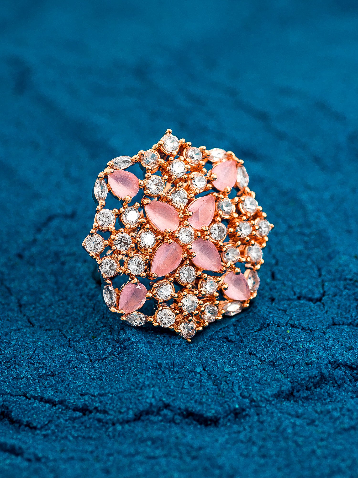 Aadita Floral Cluster Statement Ring with Pink Marquise Crystals